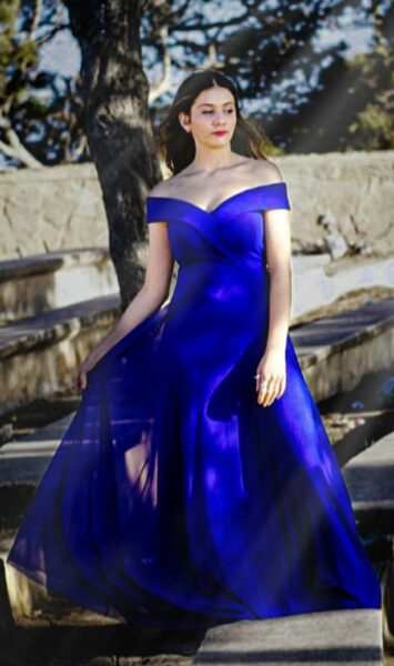 Robe de soirée longue bleue model 7082